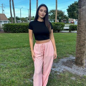 Light Pink women’s Wide-Leg Drawstring Pants – Lightweight & Soft